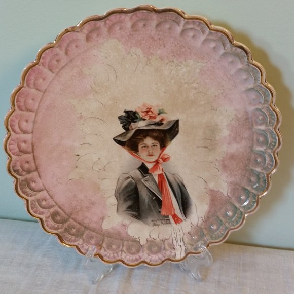 Antique 1907 Philip Boileau Lady Demure Collector Plate --Sterling China 8 3/8" - Picture 1 of 9